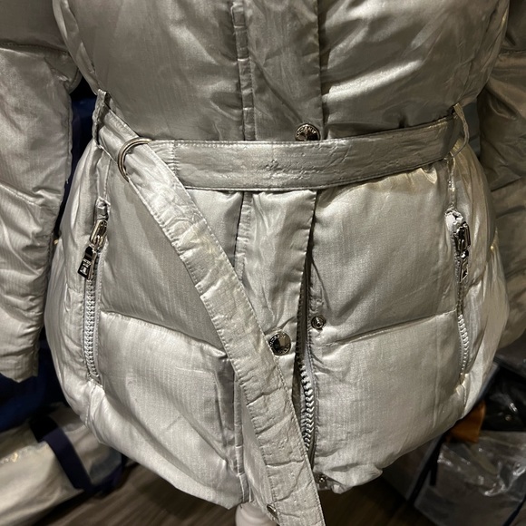 Andrew Marc Silver Puffer Jacket with Faux Fur Hood - Picture 13 of 16
